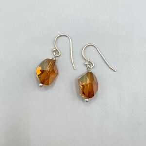 Sterling Silver Iridescent Champagne Crystal Drop Earrings